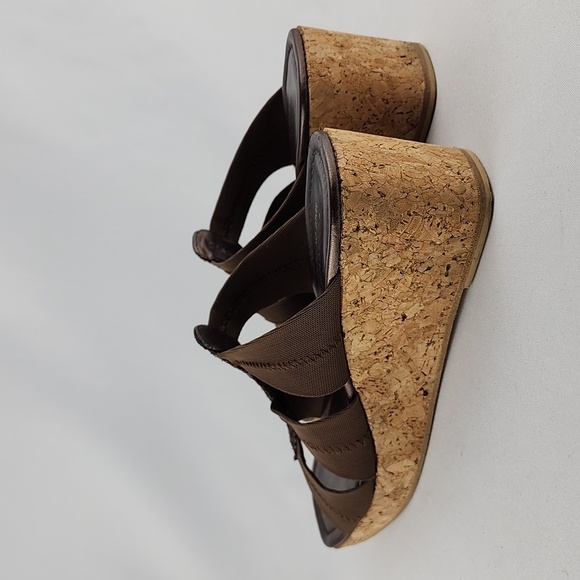 Donald J Pliner Clare Wedge Sandal Cork Fuax Snakeskin Fabric Straps Size 9M - Picture 4 of 16